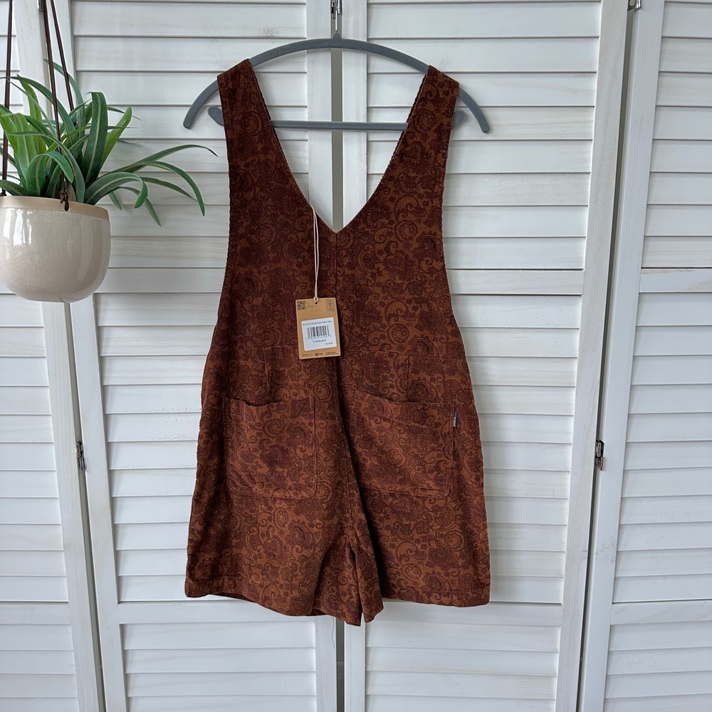 New Toad&Co Scouter Cord Shorterall Paisley Print Brown Organic Cotton Size S - Picture 4 of 10